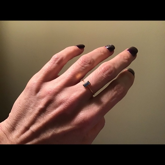 14k Gold dipped rectangular blue or black gem ring - Picture 3 of 7